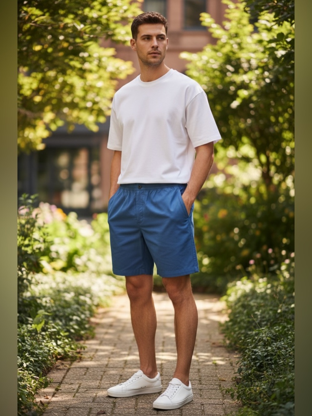 BEN SHERMAN Ensign Blue Elastic Waist Regular Fit Cotton Chino Shorts XL NWT